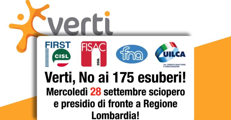 Verti, no ai 175 esuberi! Mercoledì 28 settembre sciopero e presidio di fronte a Regione Lombardia