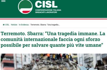 Terremoto Turchia Siria, First Cisl Monza Brianza Lecco dona mille euro