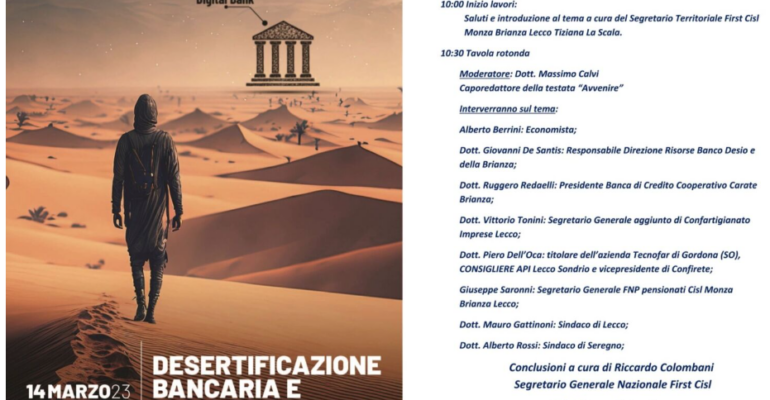 Desertificazione bancaria e digitalizzazione, convegno First Cisl e Fnp Monza Brianza Lecco