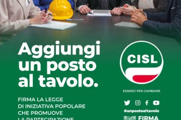 Cisl, proposta di legge sulla partecipazione, 13 luglio raccolta firme a Monza
