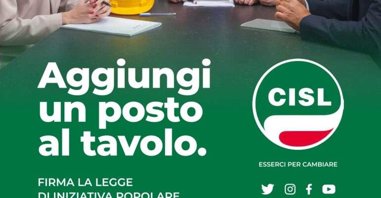 Cisl, proposta di legge sulla partecipazione, 13 luglio raccolta firme a Monza