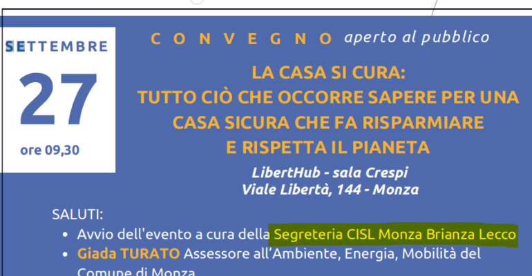 Iniziative sul territorio, convegno aperto al pubblico a Monza