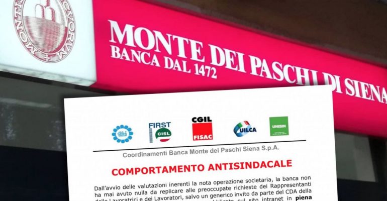 Mps, denuncia di comportamento antisindacale