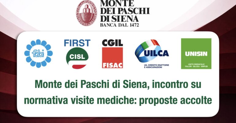 Monte dei paschi, incontro su normativa visite mediche: proposte accolte