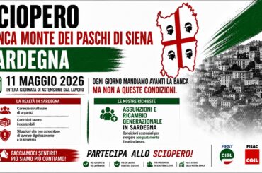 Lunedì 11 maggio sciopero Banca Monte dei Paschi in Sardegna