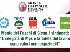 Monte dei Paschi, i sindacati: integrità di Mps e tutela del lavoro sono valori non negoziabili