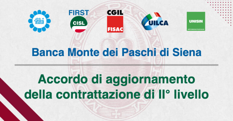 Monte dei Paschi di Siena, sottoscritto l’accordo di aggiornamento della contrattazione di 2° livello