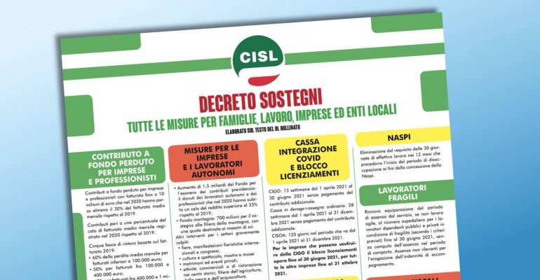 Coronavirus, Decreto Sostegni, il volantino della Cisl