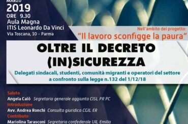 Iniziativa unitaria CGIL, CISL e UIL a Parma: “Oltre il Decreto In-Sicurezza”