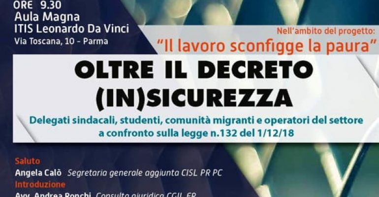 Iniziativa unitaria CGIL, CISL e UIL a Parma: “Oltre il Decreto In-Sicurezza”