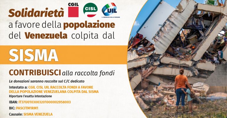 Sisma. Cgil, Cisl e Uil avviano raccolta fondi di solidarietà per la popolazione venezuelana