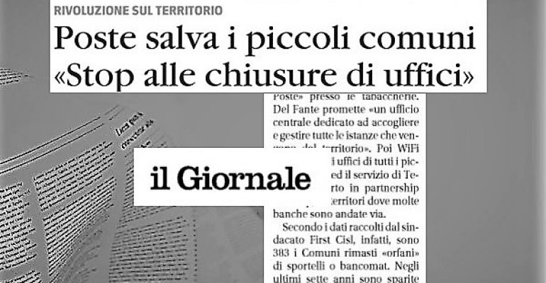 Studio First Cisl, Il Giornale, diminuisce l’offerta bancaria, poste resistono