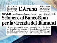 L’Arena, Banco Bpm sciopera per caso diamanti e contro esternalizzazioni