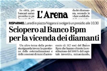 L’Arena, Banco Bpm sciopera per caso diamanti e contro esternalizzazioni