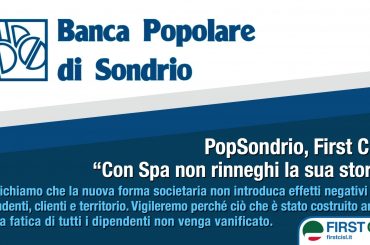 Popolare di Sondrio, First Cisl, con Spa non rinneghi la sua storia