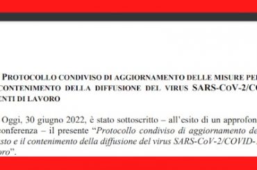 Covid19, aggiornamento protocollo aziendale, incontro sindacale del 12 luglio