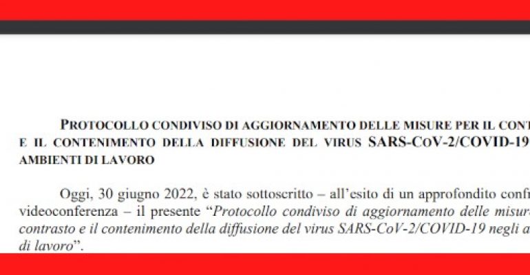 Covid19, aggiornamento protocollo aziendale, incontro sindacale del 12 luglio