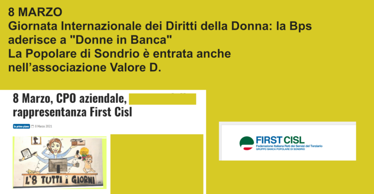 Popolare di Sondrio, adesione alla Carta “Donne in banca”,  Siniscalchi (First Cisl Bps): ora spazio alla contrattazione