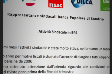 Attività sindacale in Bps, aggiornamenti e trattative in corso