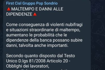 Maltempo, segnalare all’azienda immediatamente eventuali danni alle filiali