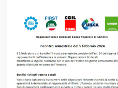 Incontro semestrale, gestione bonifici e ulteriori considerazioni di First Cisl Pop Sondrio