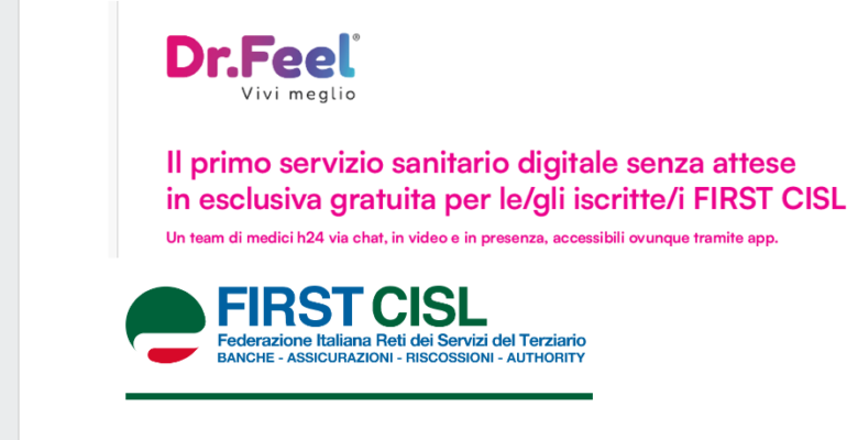 Novità per gli associati First Cisl, DR. Feel, il primo servizio sanitario digitale senza attese