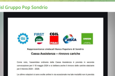 Cassa Assistenza BpS, assemblea sabato 18 maggio, rinnovo delle cariche