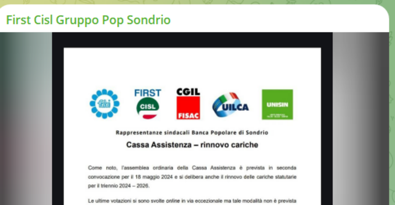 Cassa Assistenza BpS, assemblea sabato 18 maggio, rinnovo delle cariche