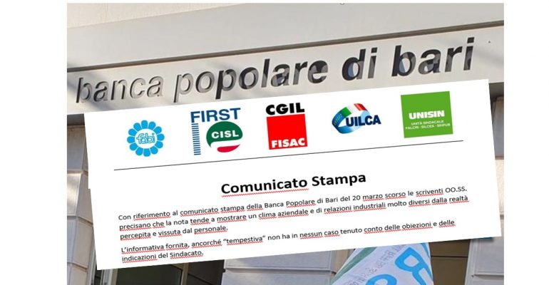 Pop Bari, Loconsole First Cisl, la salute innanzitutto