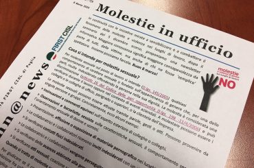 Molestie in ufficio, difendersi è un diritto, la newletter First Cisl Puglia