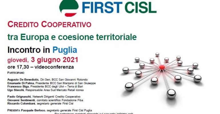 First Cisl Puglia, Credito Cooperativo fra Europa e coesione territoriale, convegno online