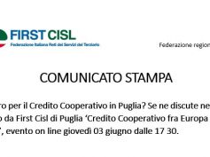 First Cisl Puglia, Credito Cooperativo fra Europa e coesione territoriale, comunicato stampa