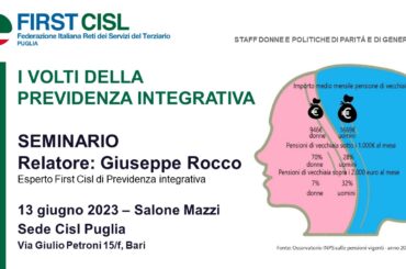 I volti della previdenza integrativa, seminario First Cisl Puglia con l’esperto Giuseppe Rocco