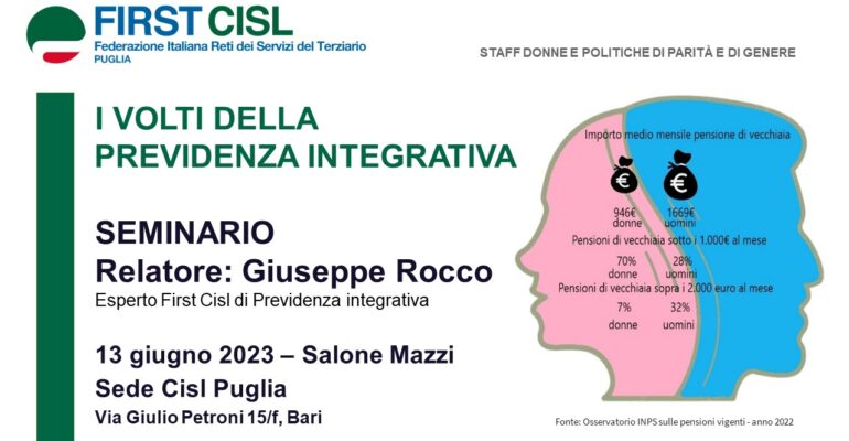 I volti della previdenza integrativa, seminario First Cisl Puglia con l’esperto Giuseppe Rocco