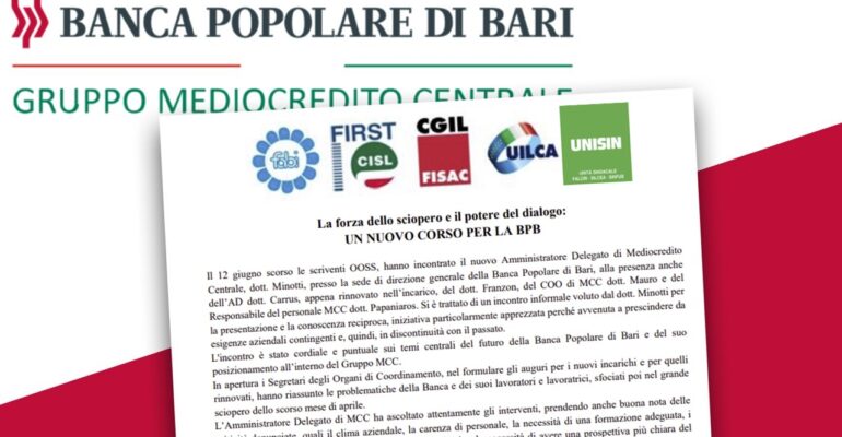 Popolare Bari, riaperto il dialogo, ma si riparte dalle ragioni dello sciopero