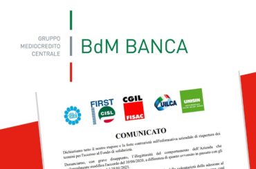 BdM Banca, modifiche unilaterali agli accordi di esodo volontario. Stella Sanseverino, First Cisl: “Pacta sunt servanda”