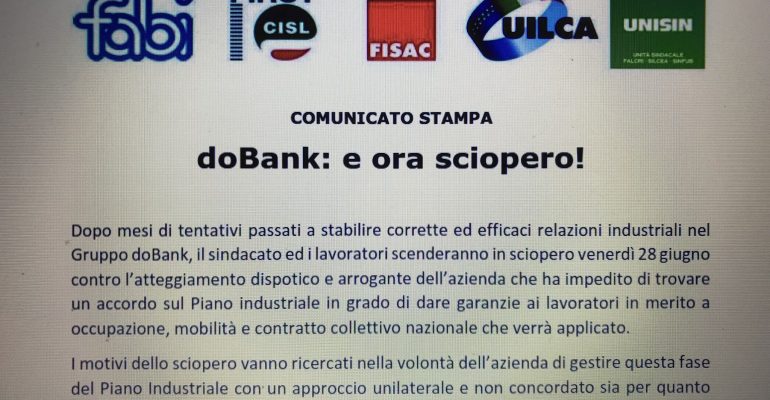 doBank, o meglio, doValue – comunicato stampa delle Segreterie Nazionali