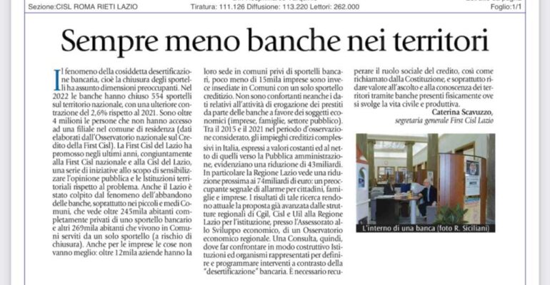 Sempre meno banche nei territori