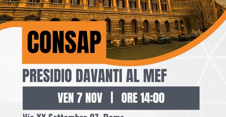 Roma, presidio delle lavoratrici e dei lavoratori CONSAP davanti al MEF
