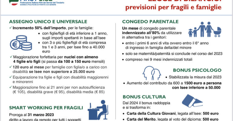 Legge di bilancio 2023, le novità del ‘pacchetto famiglia’ nell’approfondimento First Cisl