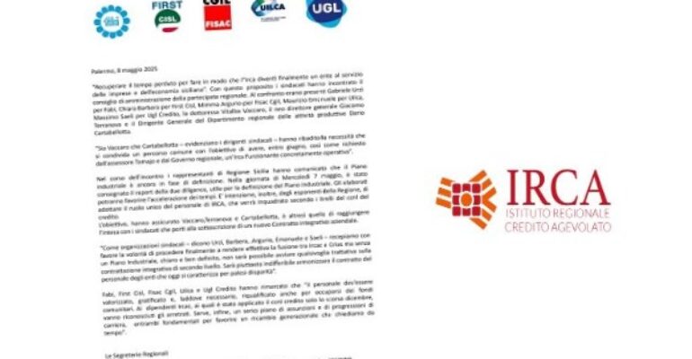 First Cisl su Irca, è il momento di accelerare per recuperare il tempo perduto