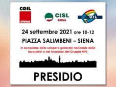 24 settembre 2021, presidio delle lavoratrici e dei lavoratori del Gruppo Mps