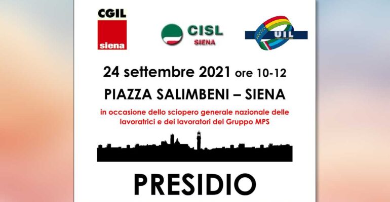 24 settembre 2021, presidio delle lavoratrici e dei lavoratori del Gruppo Mps