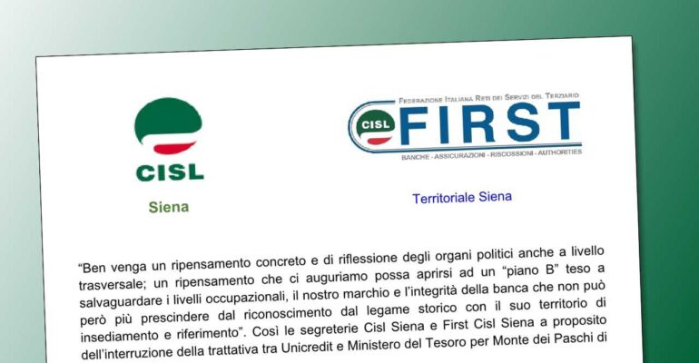 Comunicato Cisl Siena – First Cisl territoriale di Siena