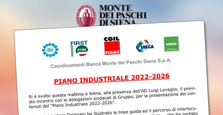Mps, il comunicato unitario sul piano industriale 2022 – 2026