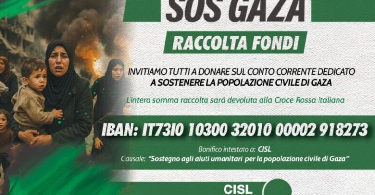 Gaza, parte la sottoscrizione della Cisl con la Croce Rossa. Fumarola: servono corridoi umanitari sicuri per garantire l’arrivo degli aiuti