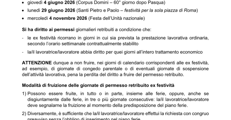 2026 Permessi ex Festività settore Riscossione Tributi