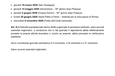 2026 Permessi ex fesitvità comparto ANIA