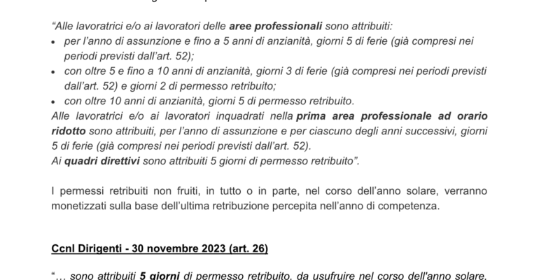 2026 Permessi ex Festività settore Credito Cooperativo