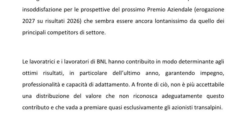 Bnl investe poco sul personale perché premia gli azionisti francesi